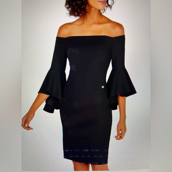 Calvin Klein Off The Shoulder Sheath Dress, Size 2 (US) Deep Sea Green - Picture 9 of 9